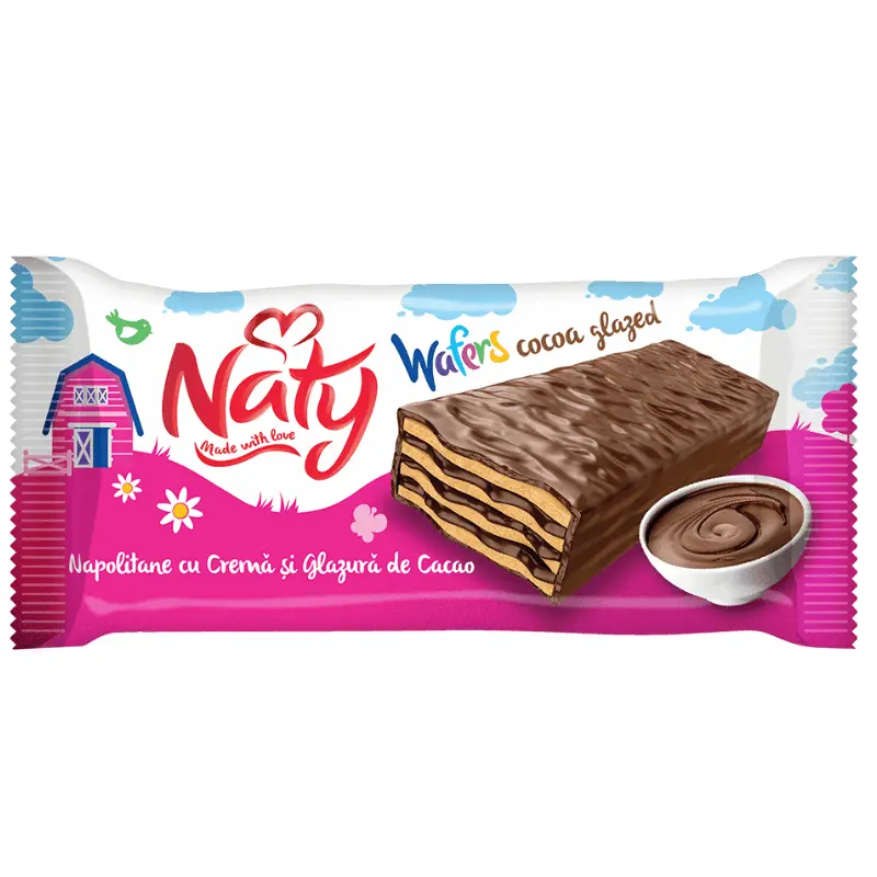 Naty – Napolitane cu Cremă și Glazură de Cacao 40 g