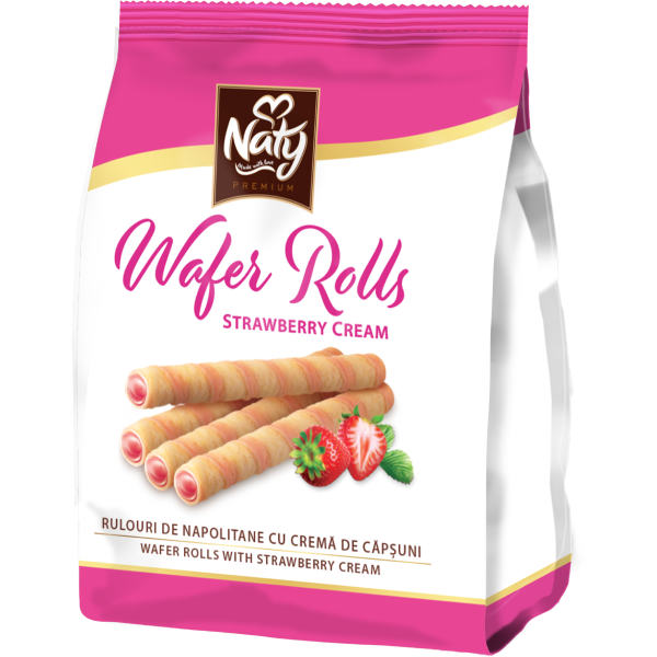 Naty Wafer Rolls – Rulouri de Napolitane cu Cremă de Căpșuni 100 g