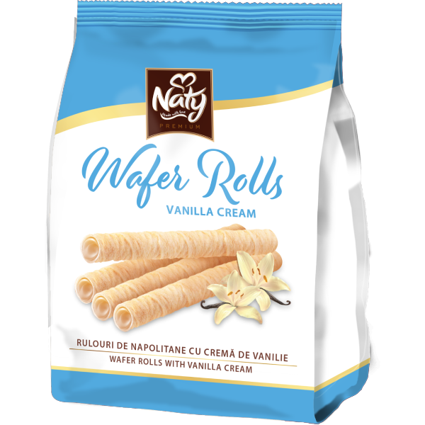 Naty Wafer Rolls – Rulouri de Napolitane cu Cremă de Vanilie 100 g