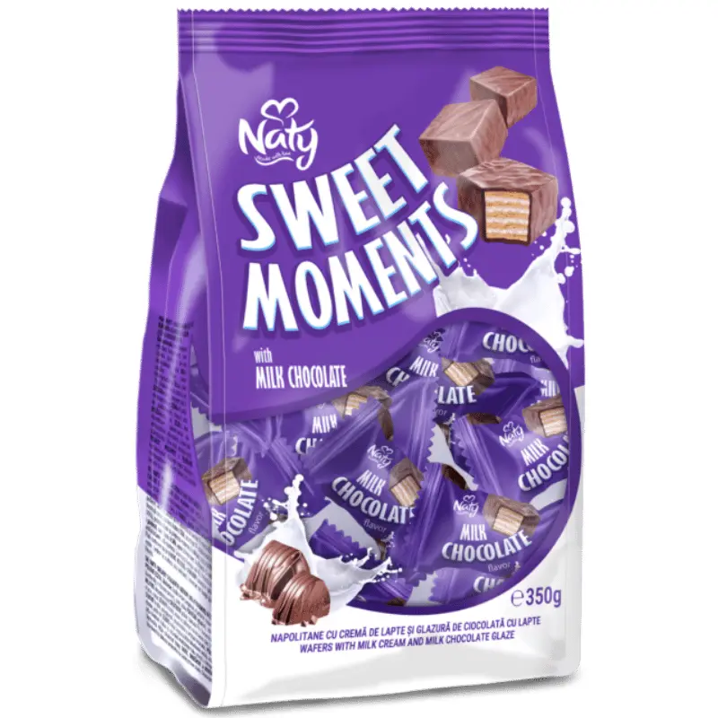 Naty Sweet Moments – Napolitane cu Cremă de Lapte și Glazură de Ciocolată cu Lapte 350 g