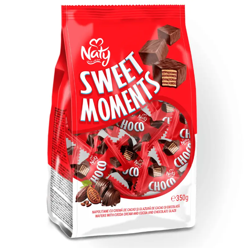 Naty Sweet Moments – Napolitane cu Cremă de Cacao și Glazură de Cacao și Ciocolată 350 g