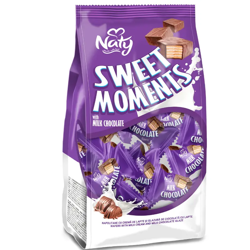 Naty Sweet Moments – Napolitane cu Cremă de Lapte și Glazură de Ciocolată cu Lapte 700 g