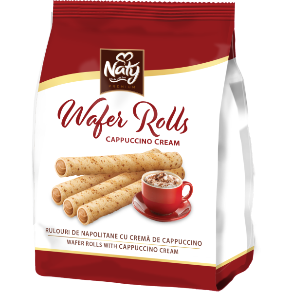 Naty Wafer Rolls – Rulouri de Napolitane cu Cremă de Cappuccino 100 g