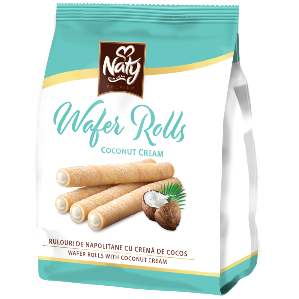 Naty Wafer Rolls – Rulouri de Napolitane cu cremă de cocos 100 g