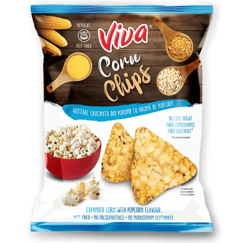 Viva Corn Chips – Snacks din Porumb Expandat cu Aromă de Popcorn 50 g