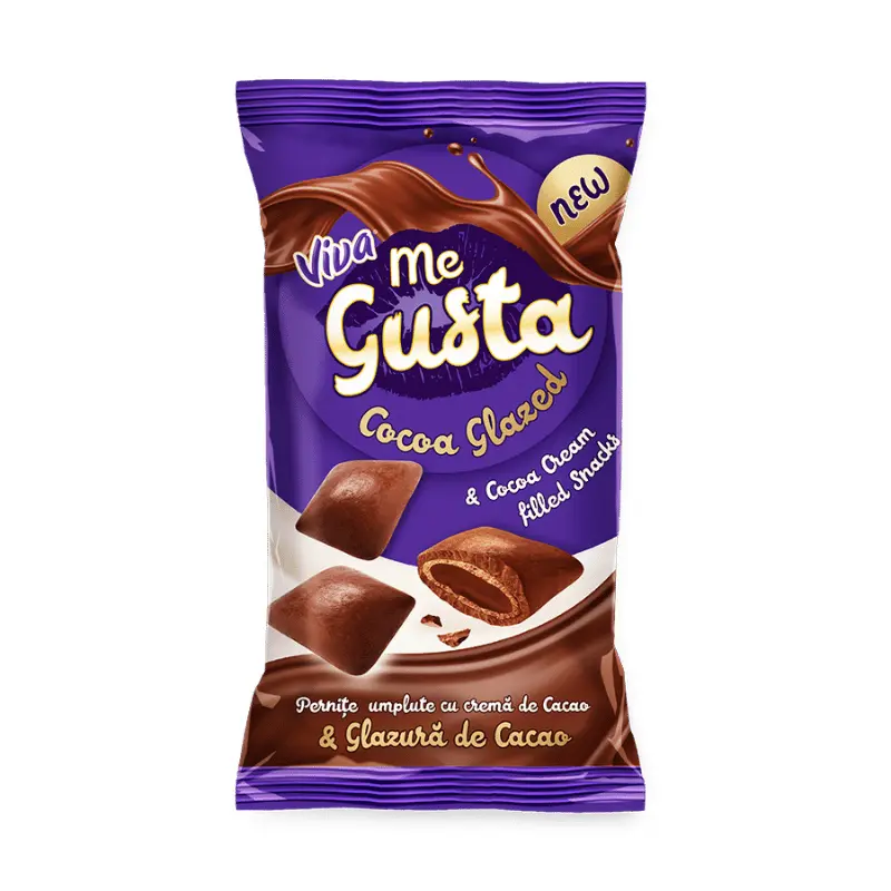 Viva Me Gusta – Pernițe Umplute cu Cremă de Cacao și Glazură de Cacao 100 g