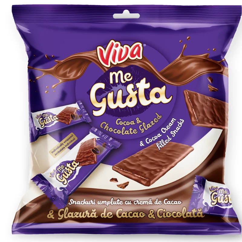 Viva Me Gusta Snack Cacao – Gustare Glazurată și Umplută cu Cremă de Cacao 70 g