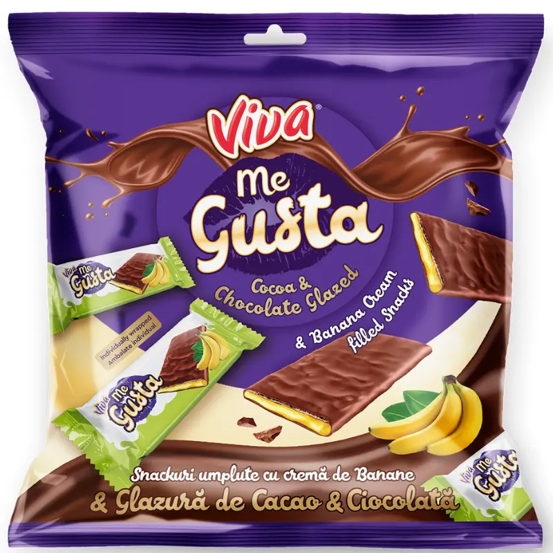 Viva Me Gusta – Gustare Glazurată cu Cacao si Umplută cu Cremă de Banane 70 g