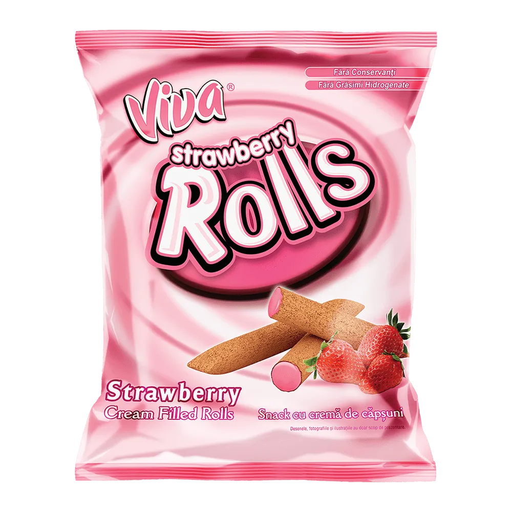 Viva Strawberry Rolls – Snacks cu Cremă de Căpșuni 100 g