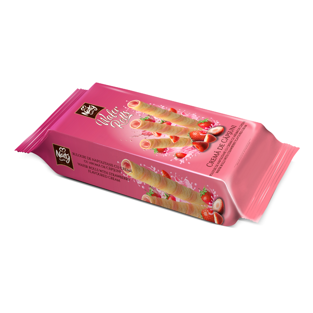 NATY WAFER ROLLS Napolitane vieneze cu cremă de căpșuni tăviță 115g – 20 BUC/BAX